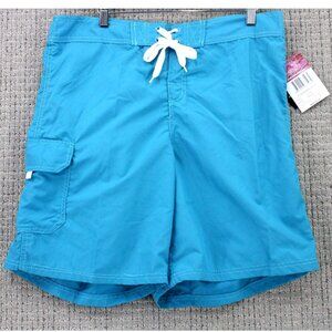 Kanu Surf Swim Trunks Shorts Womens Size 1X Blue Solid Marina Lined Outdoor NWT